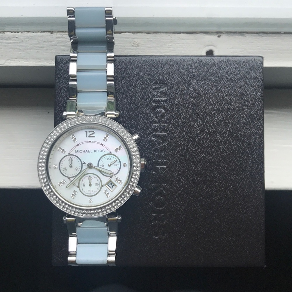 Michael Kors Light Blue Diamond Encrusted Watch